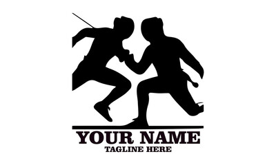 Two fencing sport duel competition line vector illustration, Two fencing sport duel competition logo design. Fencing sport logo vector design with white background