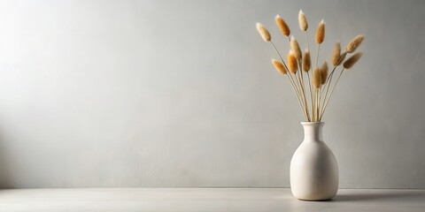 Elegant ceramic vase with dried Lagurus flowers in a minimalist interior decor, ceramic