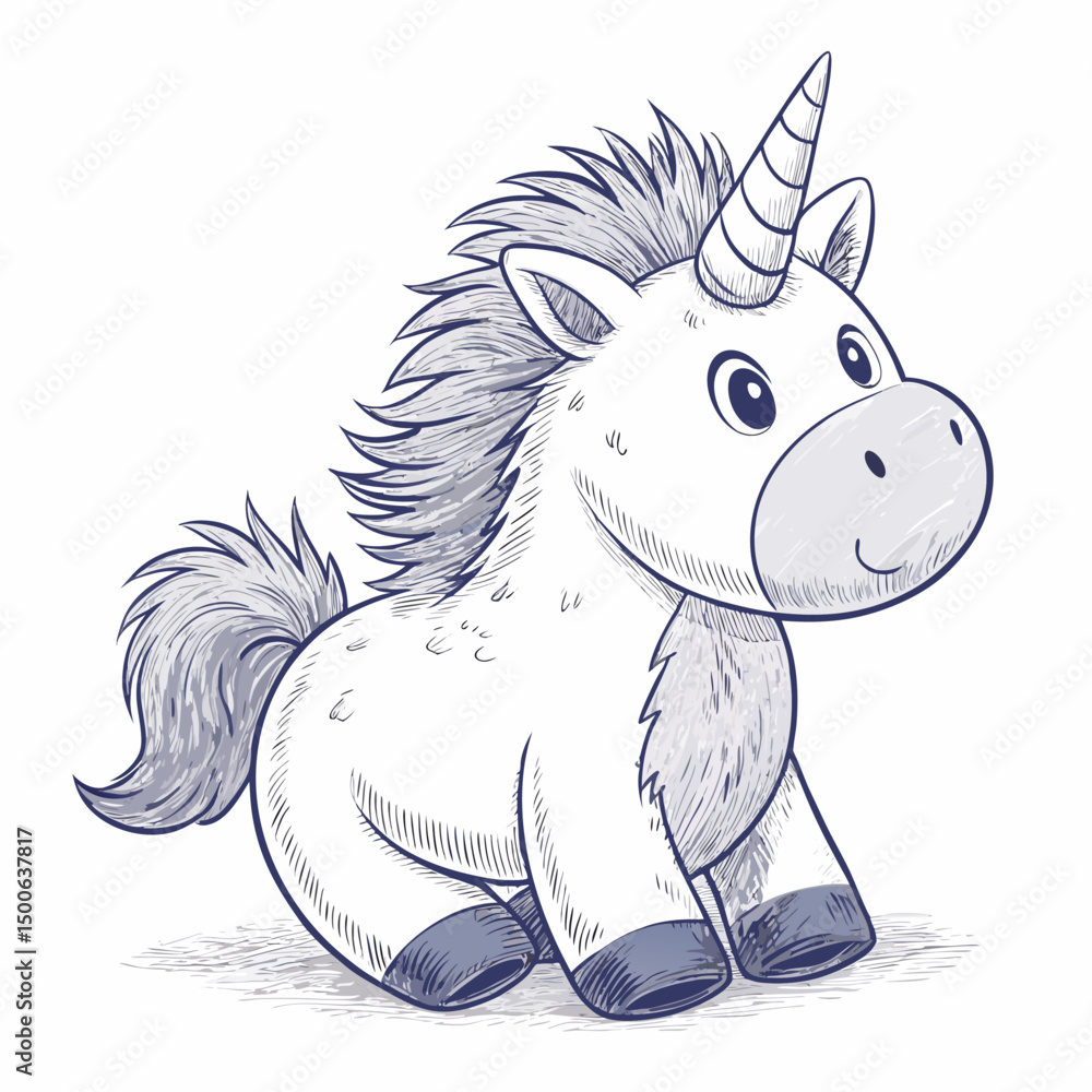 Aufkleber create a vector illustration of a bold, thick-lined, soft plush unicorn with a friendly expression. 