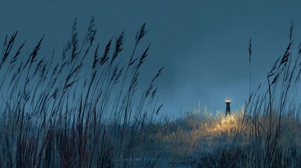 Isolated vertical light tower in grassland setting, perfect for themes of direction, clarity, and technological presence in nature.