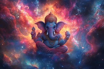 "Lord Ganesha Idol Under Sacred Tree | Spiritual Hindu Art with Peaceful Background"