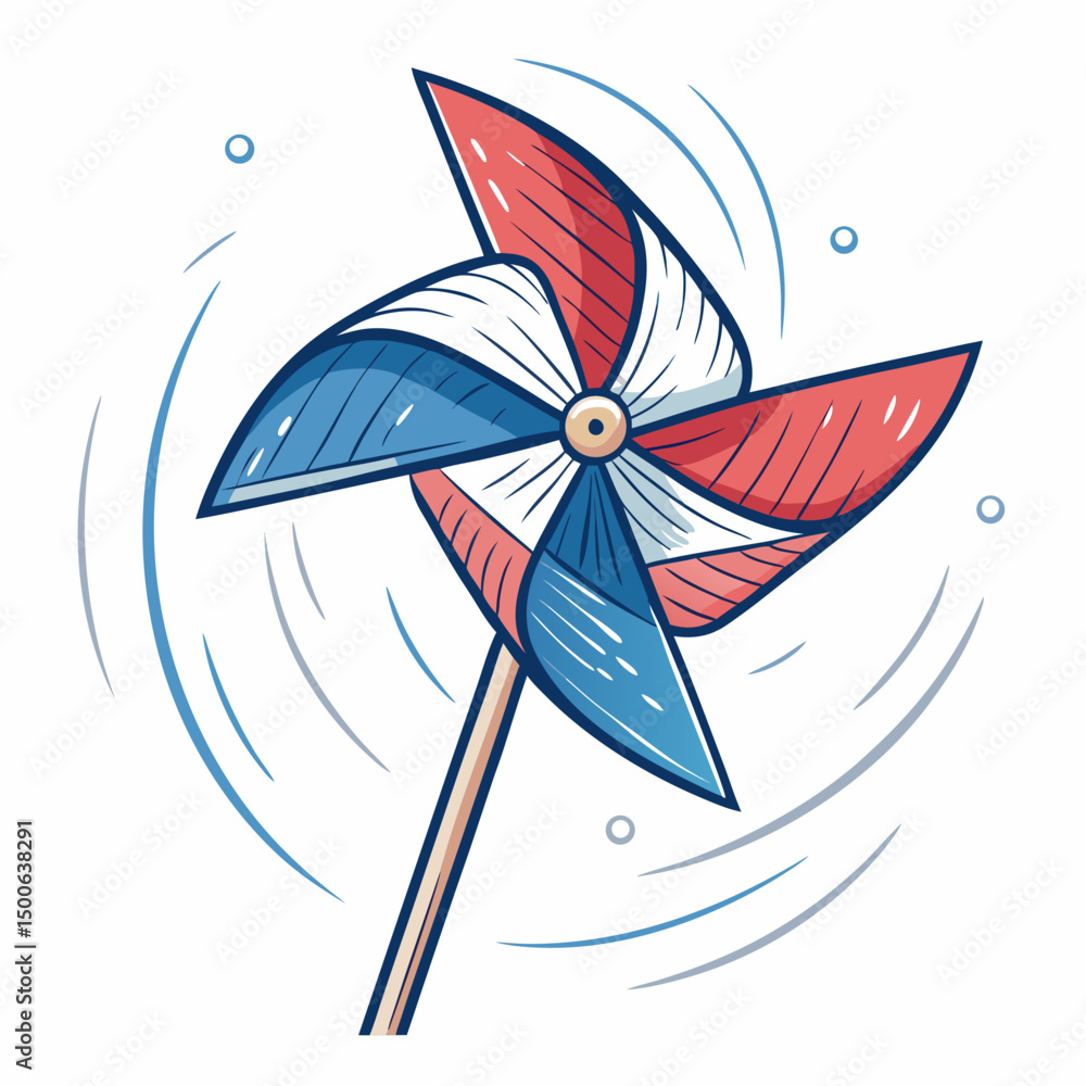 Poster design a bold, vector illustration of a spinning pinwheel with thick strokes, emphasizing dynamic mo