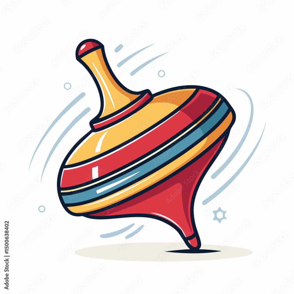 Aufkleber create a vector illustration of a bold, spinning top toy, emphasizing its dynamic movement. include 