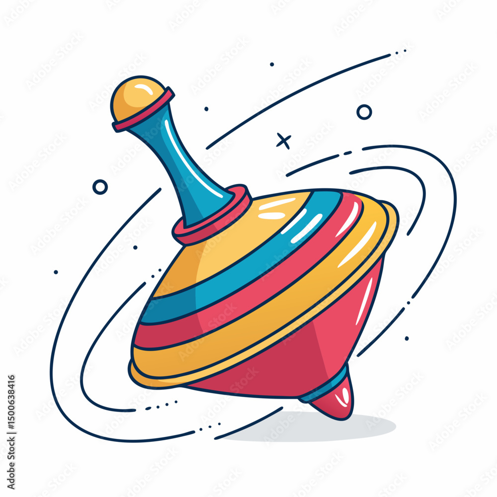 Aufkleber create a bold, vector illustration of a spinning top toy, emphasizing its dynamic spin. include deta