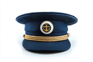 Captain's hat with nautical badge isolated on white background 