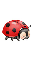 Obraz premium Cute Ladybug Illustration: Sleeping Ladybug Cartoon isolated trasparent background, png format