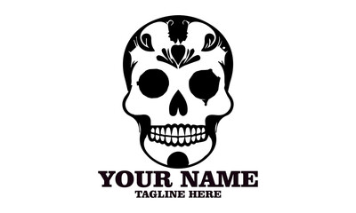 Cute skull logo icon, sugar skull day of the dead vector illustration design isolated on white background. dia de los muertos and sugar skull logo design