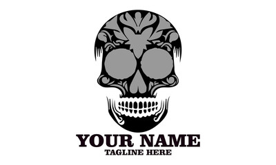 Cute skull logo icon, sugar skull day of the dead vector illustration design isolated on white background. dia de los muertos and sugar skull logo design