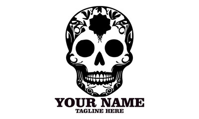 Cute skull logo icon, sugar skull day of the dead vector illustration design isolated on white background. dia de los muertos and sugar skull logo design