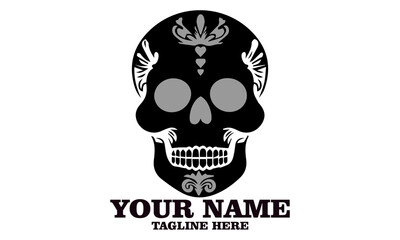 Cute skull logo icon, sugar skull day of the dead vector illustration design isolated on white background. dia de los muertos and sugar skull logo design