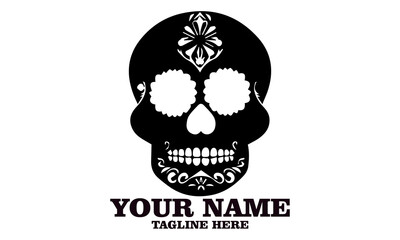 Cute skull logo icon, sugar skull day of the dead vector illustration design isolated on white background. dia de los muertos and sugar skull logo design