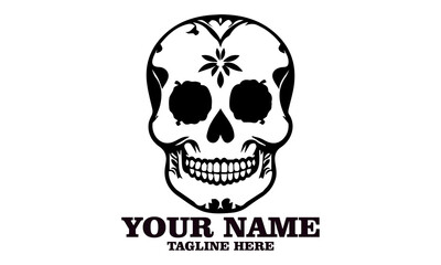 Cute skull logo icon, sugar skull day of the dead vector illustration design isolated on white background. dia de los muertos and sugar skull logo design