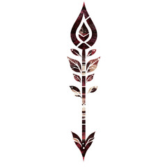 Abstract Arrow with Layered Motifs in Deep Maroon Isolated on Transparent Background