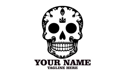 Cute skull logo icon, sugar skull day of the dead vector illustration design isolated on white background. dia de los muertos and sugar skull logo design
