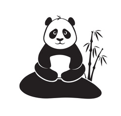 Fototapeta premium Cute Black and White Panda Bear Sitting and Holding Bamboo Stalks