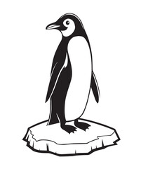 Naklejka premium Black and White Illustration of a Penguin Standing on an Ice Floe