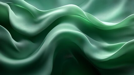 Obraz premium Flowing green fabric, folds casting shadows, creating soft, fluid, and abstract shapes in a calming composition