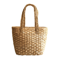 Elegant Straw Tote Bag with Intricate Woven Details Isolated on Transparent Background