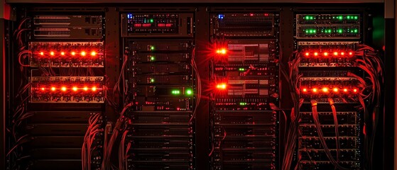 Obraz premium Illuminated server racks in a data center.