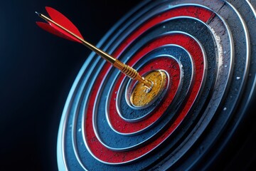 Red arrow hitting the bullseye on a target.