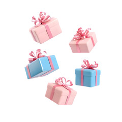 Floating Pastel Pink and Blue Gift Boxes with Pink Ribbons