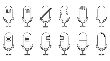 Microphone vector Icon set, different mic collection, Podcast microphone icon set, web and mobile icons, vector illustration.