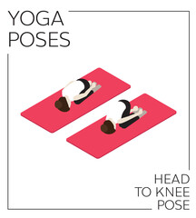 Yoga Head To Knee Pose Isometric Vector Set