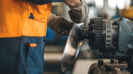Mechanic Carefully Installing New Propeller on Engine for Efficient Performance Improvement