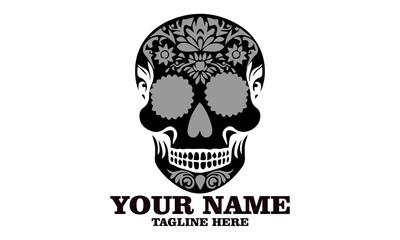 Cute skull logo icon, sugar skull day of the dead vector illustration design isolated on white background. dia de los muertos and sugar skull logo design
