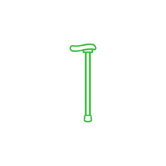 Walking cane line illustration is featuring curved handle and rubber tip on transparent background