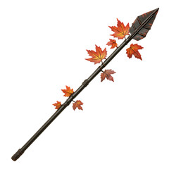 A Lacquered Arrow with Japanese Autumn Maple Leaves Isolated on Transparent Background