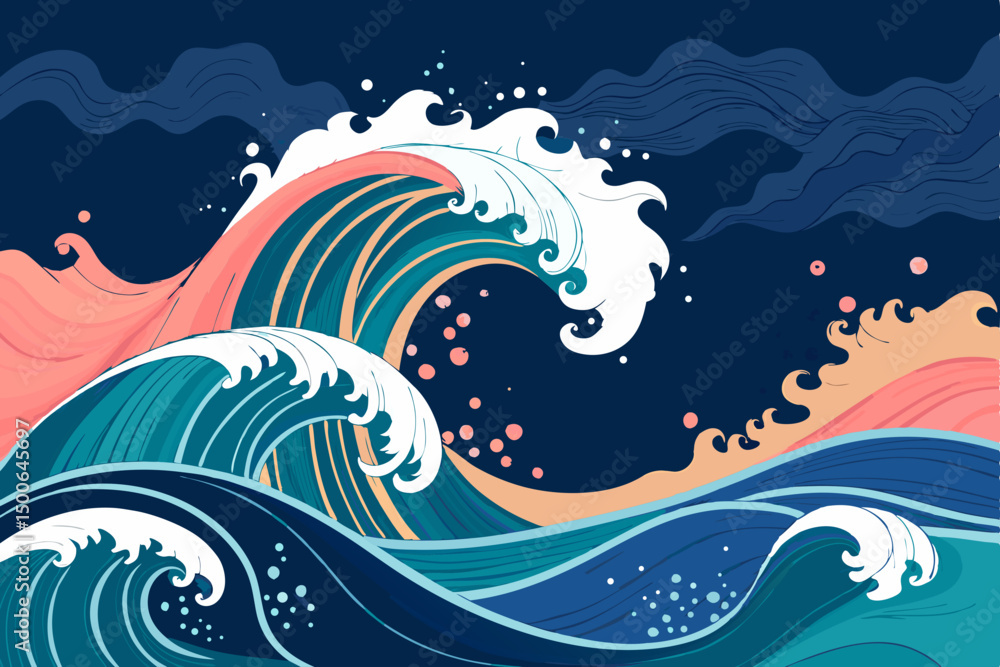Poster create a dynamic abstract background featuring swirling, fluid forms, rendered with a hand-drawn, ex