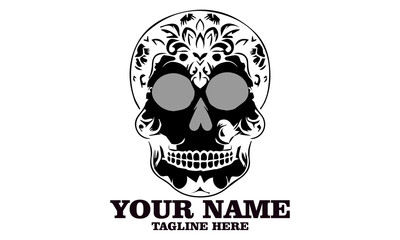 Cute skull logo icon, sugar skull day of the dead vector illustration design isolated on white background. dia de los muertos and sugar skull logo design