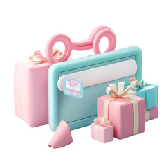 Online Shopping Pastel Pink and Blue Gift Boxes with Credit Card