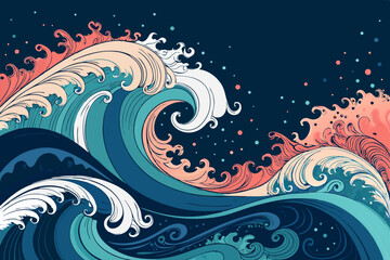 Create a vibrant, abstract background featuring dynamic fluid forms and hand-drawn elements, suggesting movement and energy.