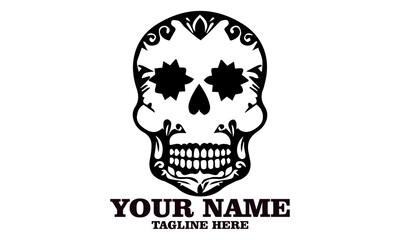 Cute skull logo icon, sugar skull day of the dead vector illustration design isolated on white background. dia de los muertos and sugar skull logo design