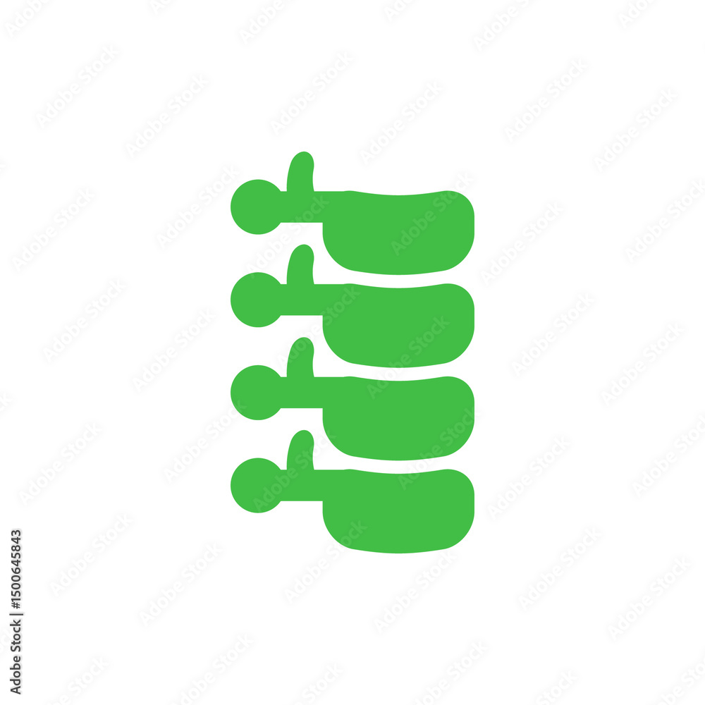 Poster five green abstract forms are aligning on transparent canvas showing circular tops, rounded bodies