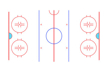 Overhead view is showing hockey rink flat design with transparent background and red-blue markings