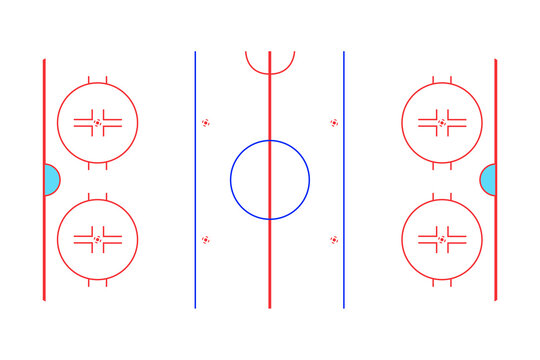 Overhead view is showing hockey rink flat design with transparent background and red-blue markings