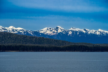 Alaskan Landscape, Blue Sky , Snow Covered Mountains  