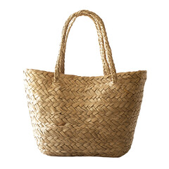 Natural Straw Tote Bag with Artisanal Weaving Isolated on Transparent Background