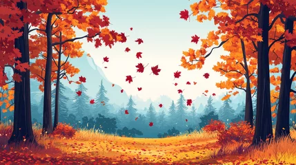 Selbstklebende Fototapeten Beautiful autumn forest landscape. Stunning landscape of mixed forest in autumn season. Vector illustration. © anjum