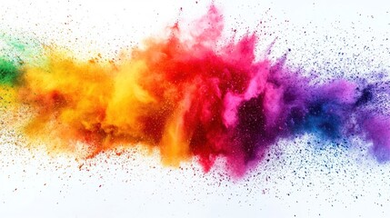 Vibrant Rainbow Color Powder Explosion on White Background for Celebrations
