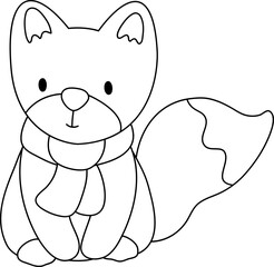 Fox Wearing A Scarf In Autumn Outline Coloring