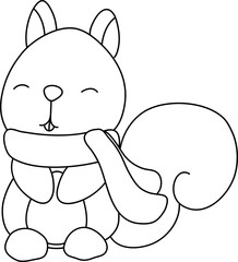 Cute Squirrel Wrapped In A Scarf In Autumn Outline Coloring