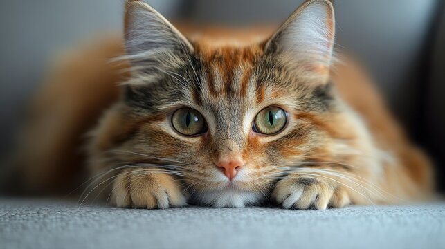 Focused cat An orange tabby with green eyes stares intently at the viewer