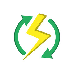 Renewable symbol featuring circular arrows and a lightning bolt to represent sustainable and recyclable energy sources.