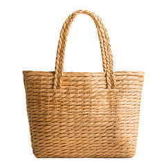 Elegant Straw Tote Bag with Delicate Weaving Isolated on Transparent Background