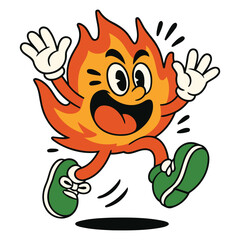 Jumping Flame Character with Energetic Expression