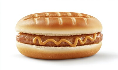 Grilled hot dog in bun with mustard, studio shot, food photography, website menu